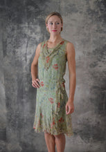 Load image into Gallery viewer, 1920s Flapper Dress pale Green Poppy Floral