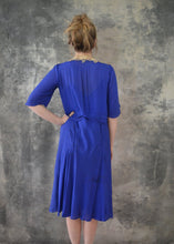 Load image into Gallery viewer, 1920s Blue Silk Dress Lace Colla