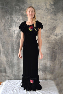 1930s Black Velvet Bias Cut Dress