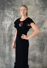 Load image into Gallery viewer, 1930s Black Velvet Bias Cut Dress