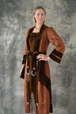 Edwardian Auburn Velvet Beaded Gown