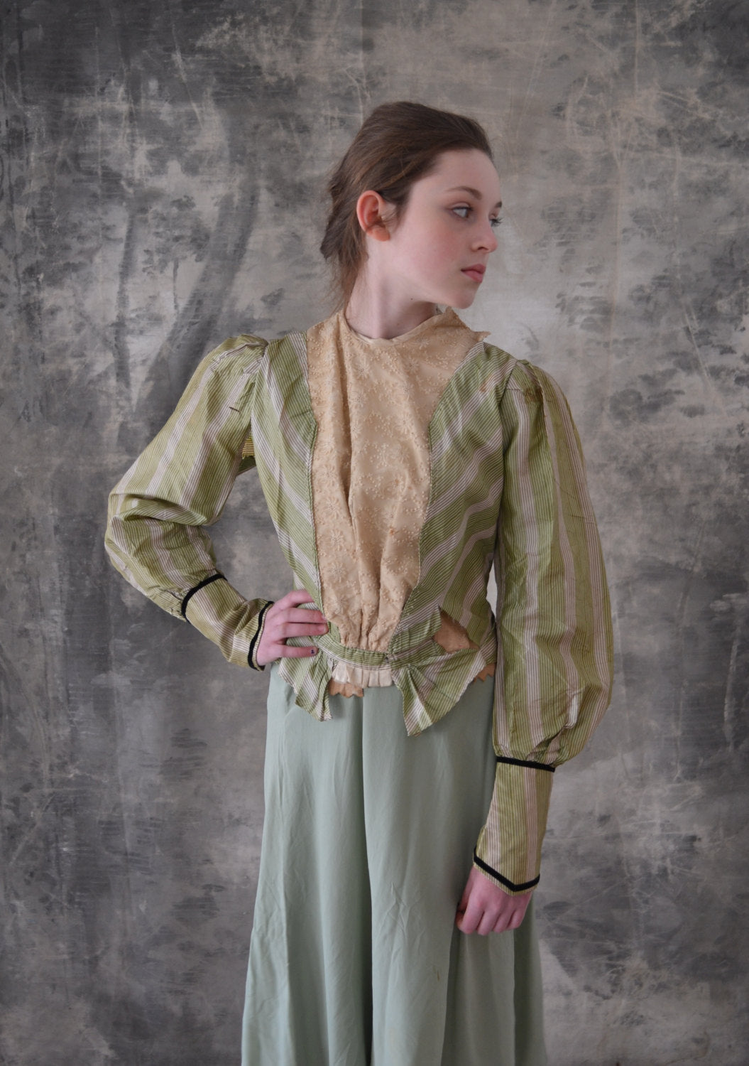 Victorian Green Striped Blouse