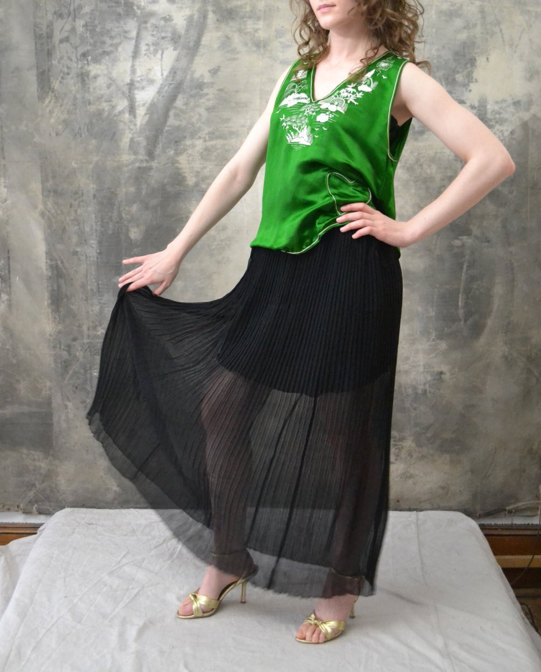 1920s Black Sheer Long Skirt