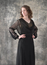 Load image into Gallery viewer, 1930s Sheer Black Silk and Lace Dress