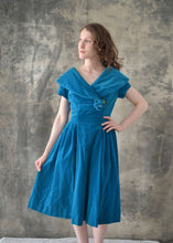 Load image into Gallery viewer, 1950s Teal Velvet Dress