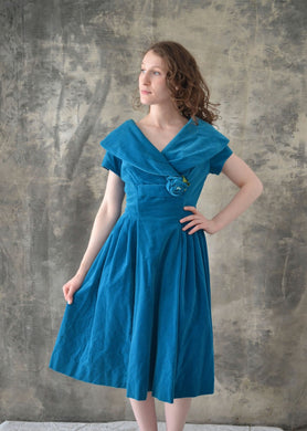 1950s Teal Velvet Dress