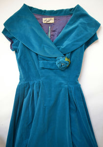1950s Teal Velvet Dress