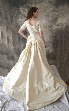 1950s Satin Wedding Gown with Train
