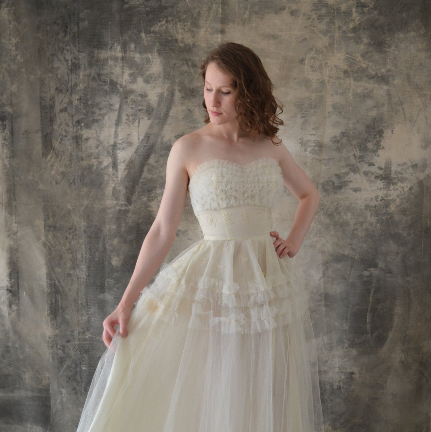 1950s Strapless White Tulle Dress size XS – petrune