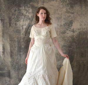 1950s Satin Wedding Gown with Train