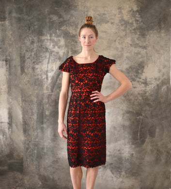 1950s Red and Black Lace Dress size M