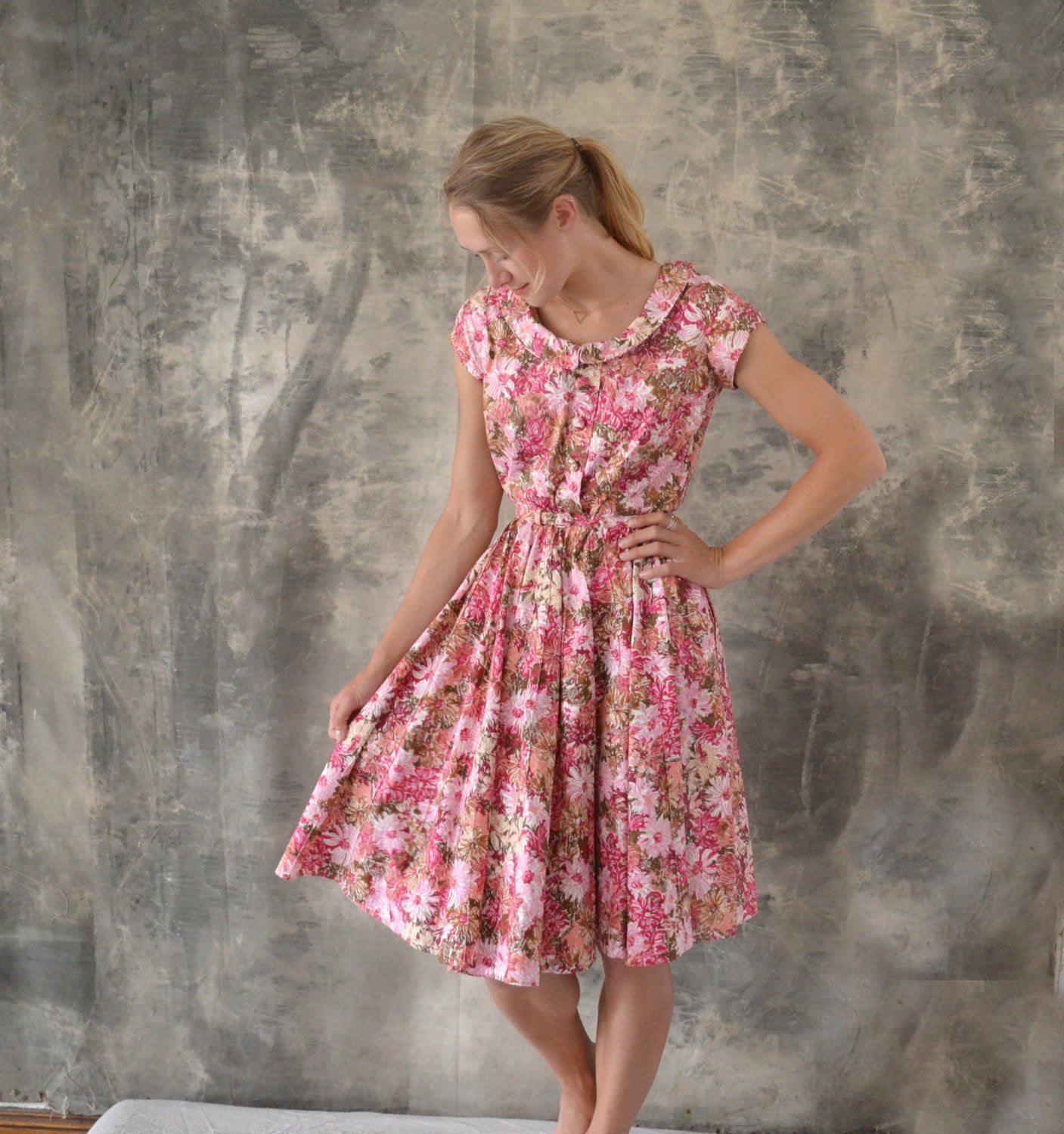 1950s Pink Floral Dress size S – petrune