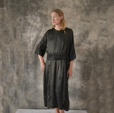 1920s Black Silk Dress size M