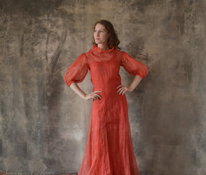 1930s Red Linen Dress size XS