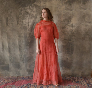 1930s Red Linen Dress size XS