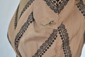 1950s Brown Satin and Embroidered Lace Dress size XS