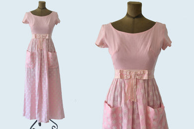 1960s Pink Polka Dot and Flower Dress size XS