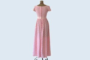 1960s Pink Polka Dot and Flower Dress size XS