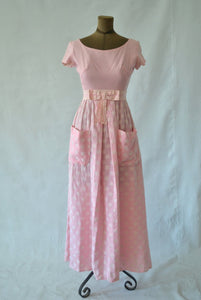 1960s Pink Polka Dot and Flower Dress size XS