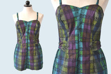 Load image into Gallery viewer, 1950s Plaid Romper Cotton Swimsuit size M