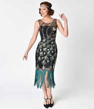 Load image into Gallery viewer, Beaded Peacock Flapper Dress