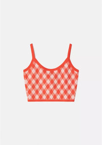 Red Knit Checked Top