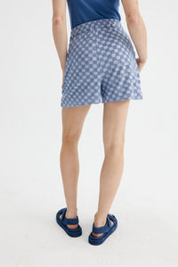 Blue Check Terry Cloth Shorts