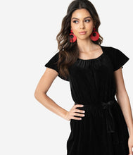 Load image into Gallery viewer, Chic Black Velvet Jumpsuit