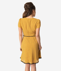 Smak Parlour Mustard Dot Wrap Dress