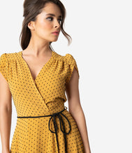 Load image into Gallery viewer, Smak Parlour Mustard Dot Wrap Dress
