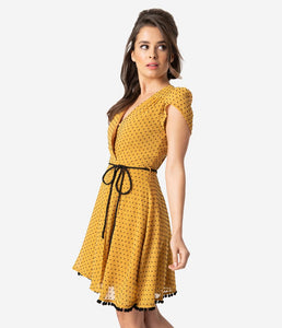 Smak Parlour Mustard Dot Wrap Dress