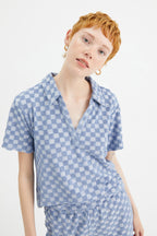 Blue Check Terry Cloth Top