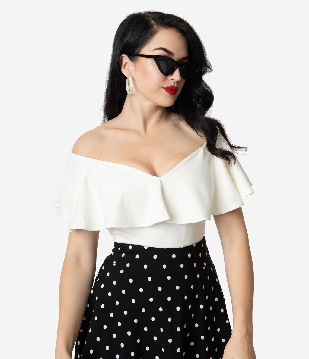 Unique Vintage 50s Off Shoulder Ruffle Top