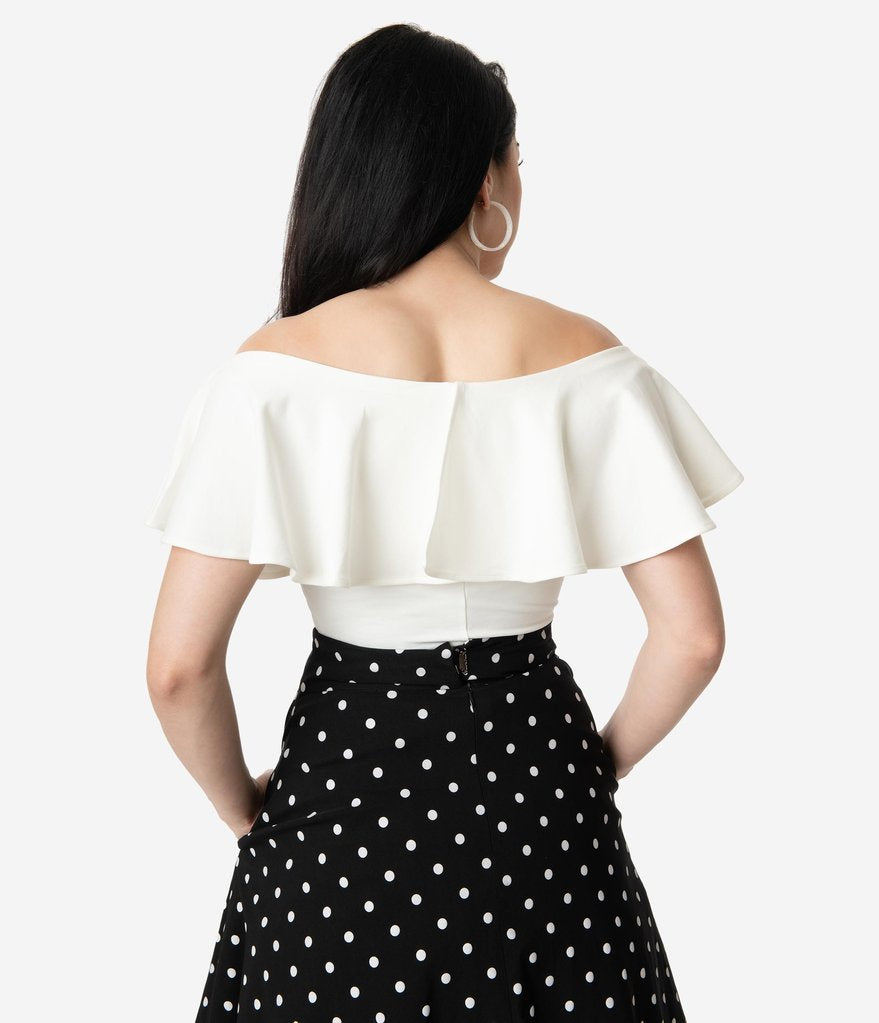 Unique Vintage 50s Off Shoulder Ruffle Top
