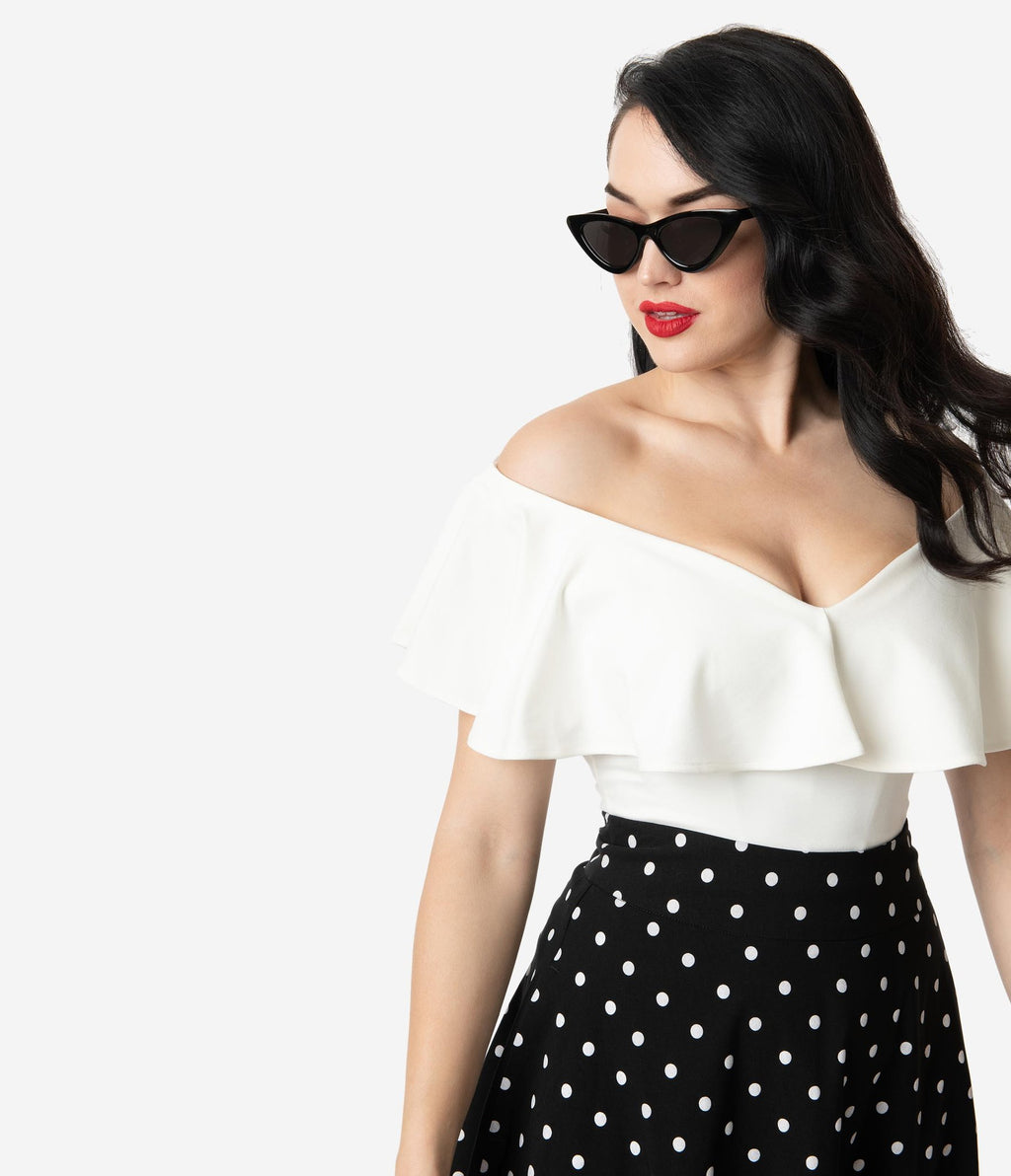 Unique Vintage 50s Off Shoulder Ruffle Top