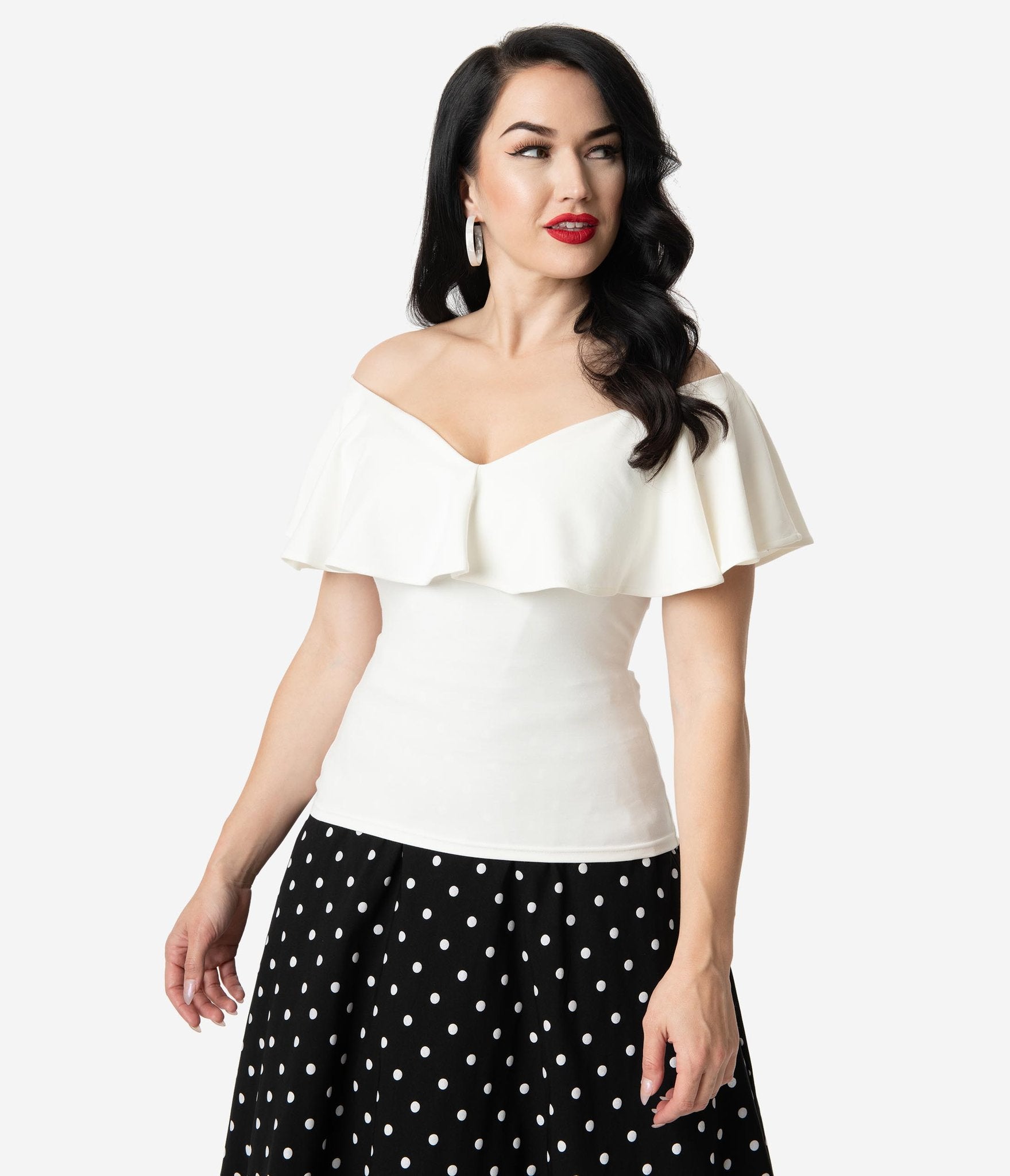 Unique Vintage 50s Off Shoulder Ruffle Top