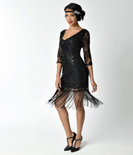 Load image into Gallery viewer, Beaded Fringe Flapper Dress