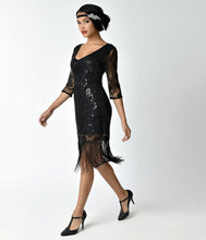 Load image into Gallery viewer, Beaded Fringe Flapper Dress