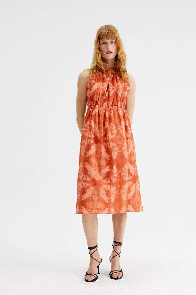 Orange Tie Dye Halter Dress