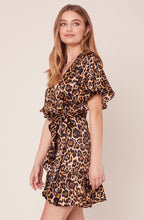 Load image into Gallery viewer, BB Dakota Wild Card Leopard Print Satin Wrap Dress