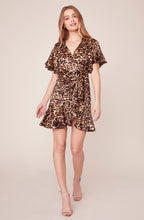 Load image into Gallery viewer, BB Dakota Wild Card Leopard Print Satin Wrap Dress