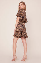 BB Dakota Wild Card Leopard Print Satin Wrap Dress